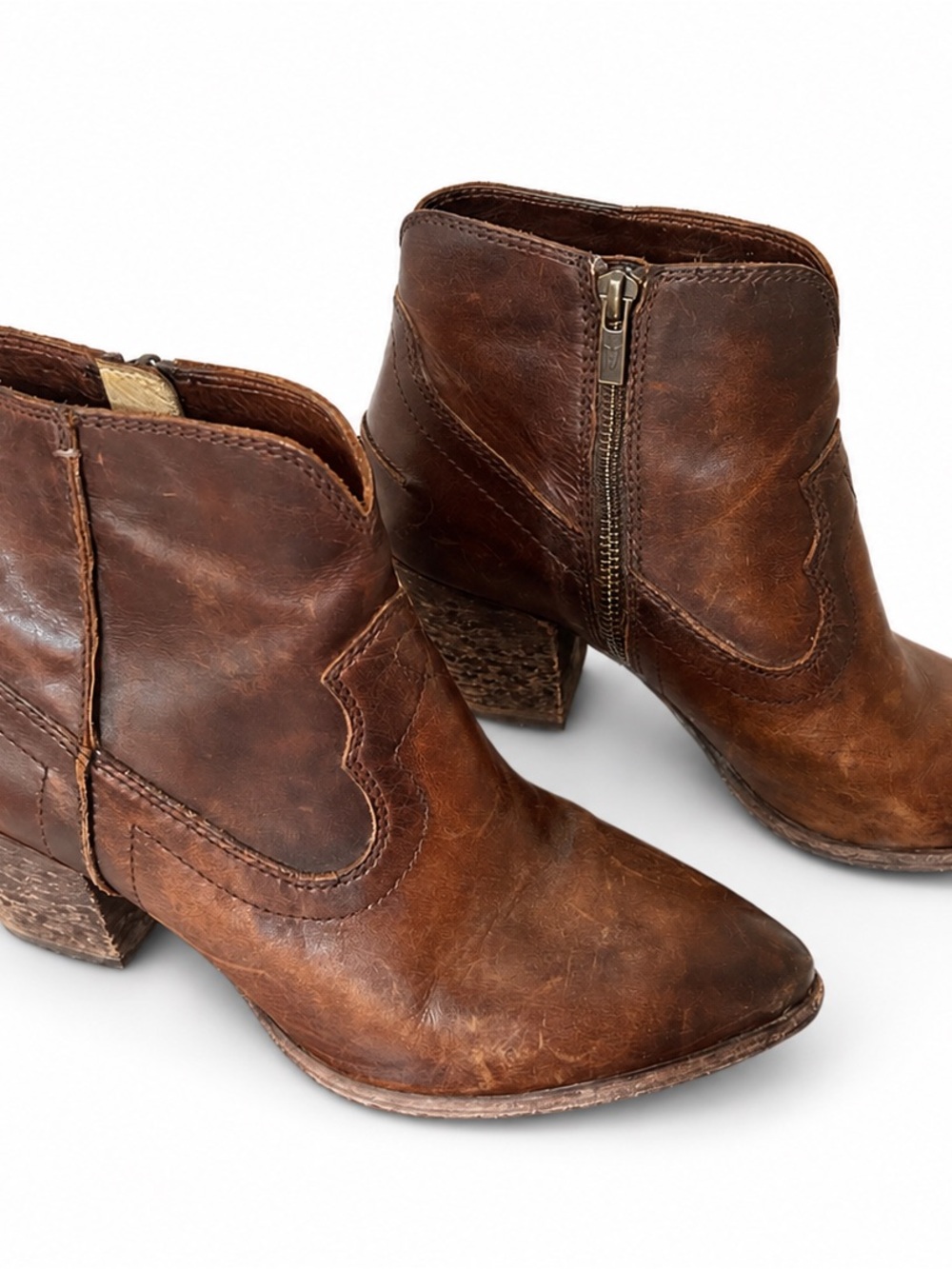 Frye Renee Sean Size 8.5  Brown Ankle Leather Booties Boho Western Cowgirl
